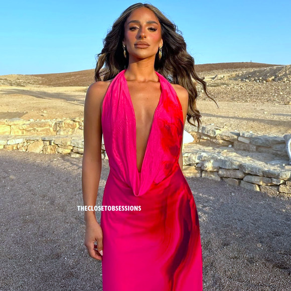 ZARA Fuchsia Open Back Midi Dress NWT | Blogger Fave Halter Neck - Picture 1 of 16